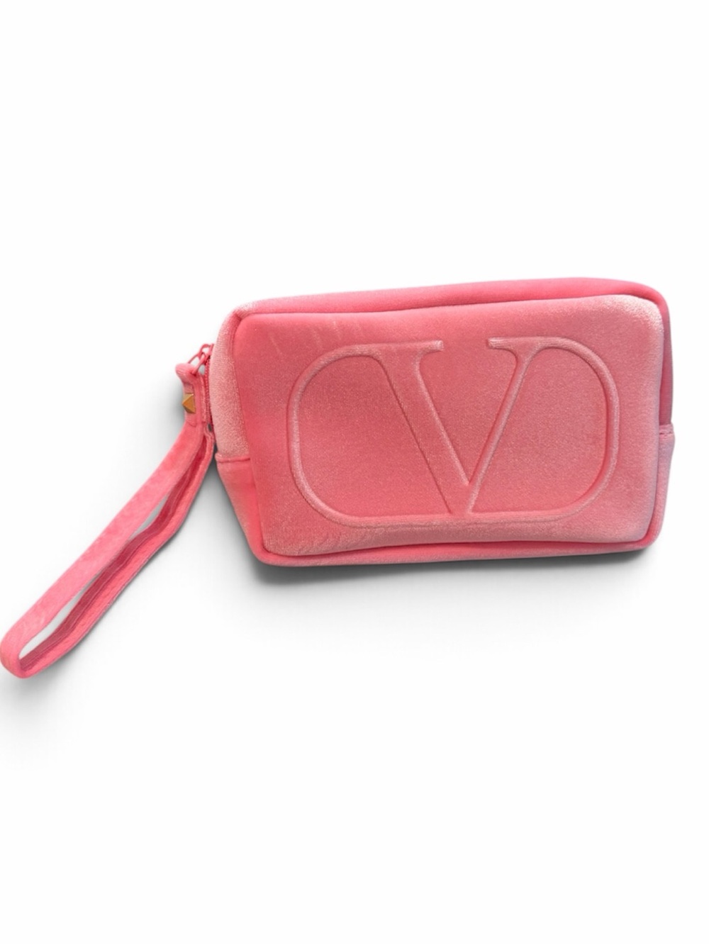 Valentino Pink Velvet Logo Wristlet Bag